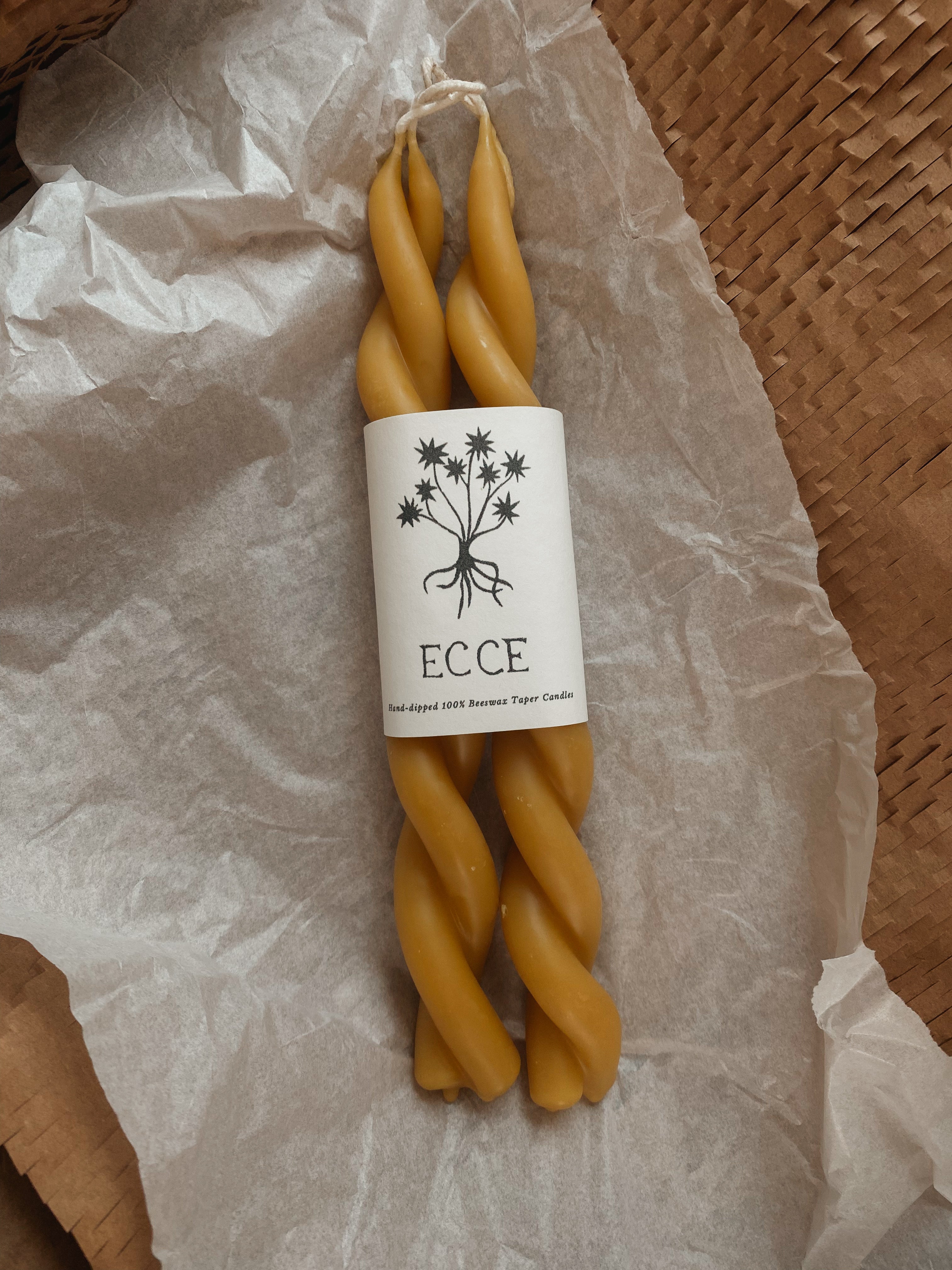 100% Beeswax Twister Taper Candles - set of 2