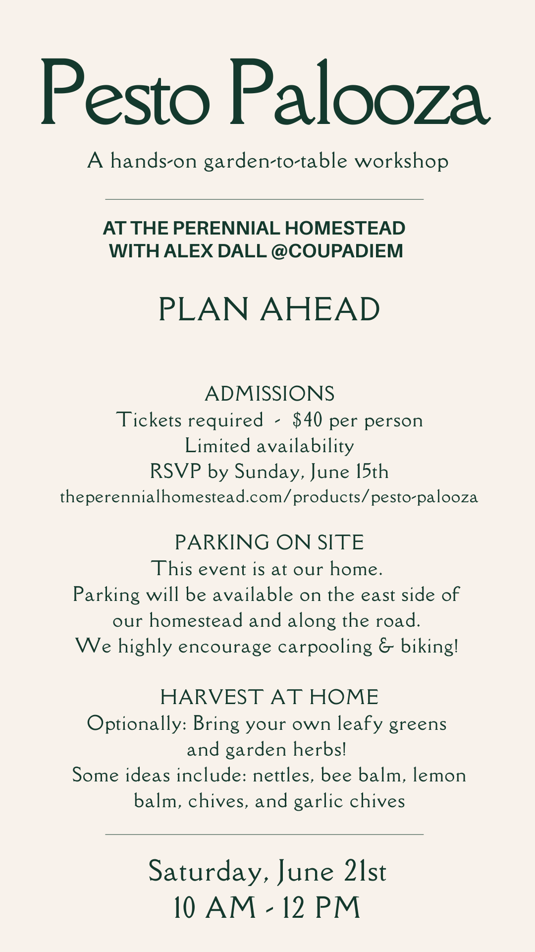 Admit One - Pesto Palooza - Saturday, June 21st