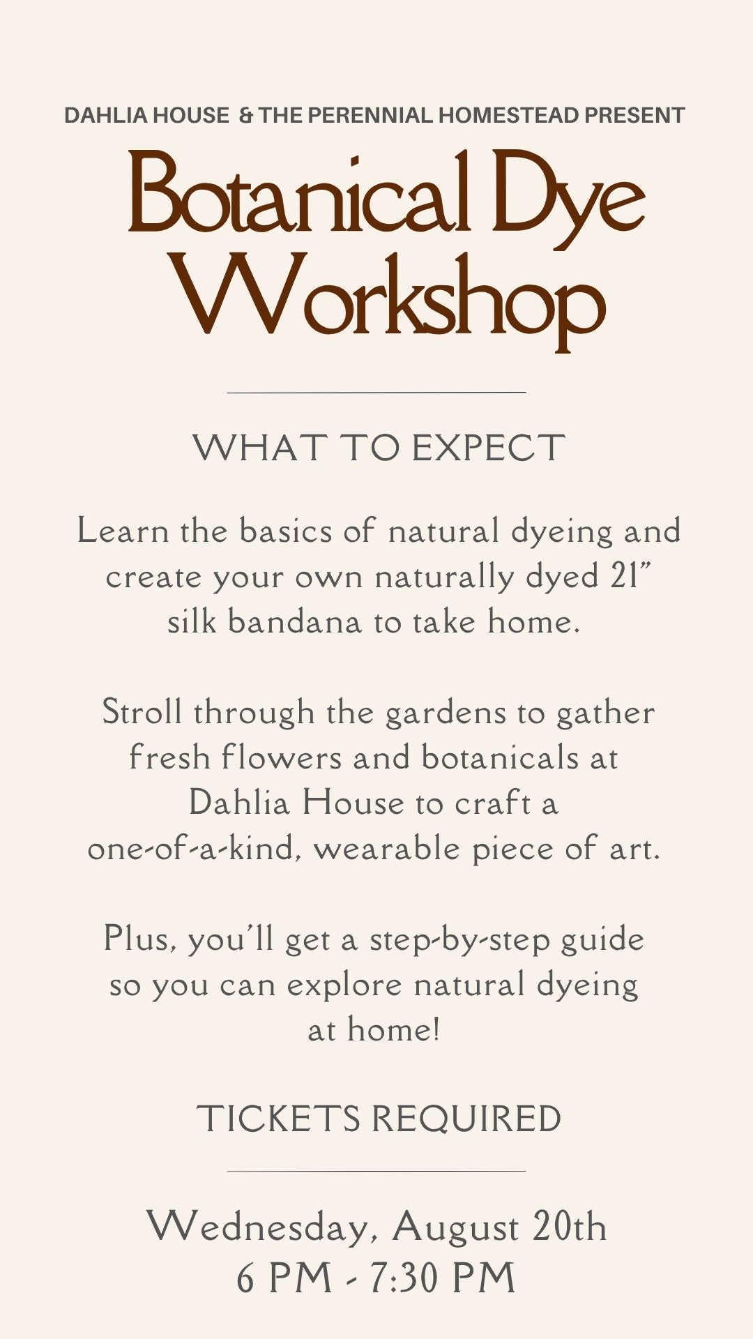 Botanical Dye Workshop - Wednesday, August 20th - 6pm to 7:30pm