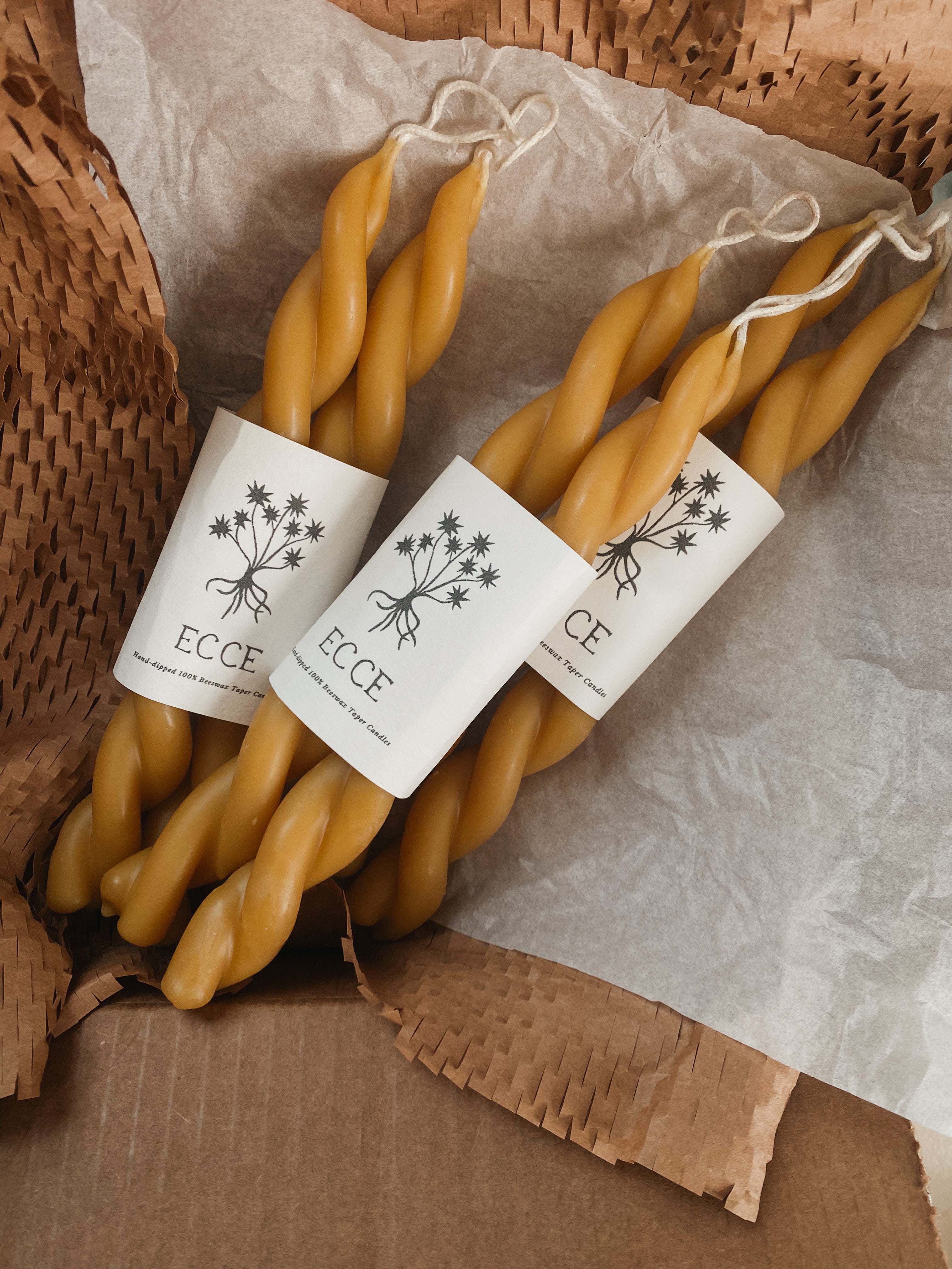 100% Beeswax Twister Taper Candles - set of 2